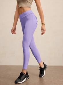 Activina High Waist Ruched Casual Slim Fit Stretchy Leggings Pocket Leggings - Purple - View 7