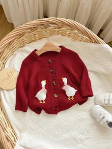 SHEIN 新生女婴可爱卡通图案针织开衫，秋冬百搭