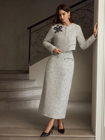 ZEYLAH Thick Tweed A-Line Skirt, Autumn/Winter