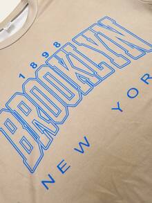 SHEIN Explorewe 2pcs/Set Printed Short Sleeve T-Shirt And Flare Pants Outfit For Tween Girl, Fashionable Casual Suitable For Spring, Summer, Autumn - Khaki - View 7