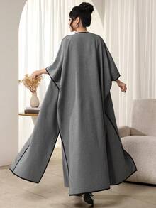 Al Najma 女士秋冬撞色开衫休闲裤两件套 - 灰色 - 查看 2