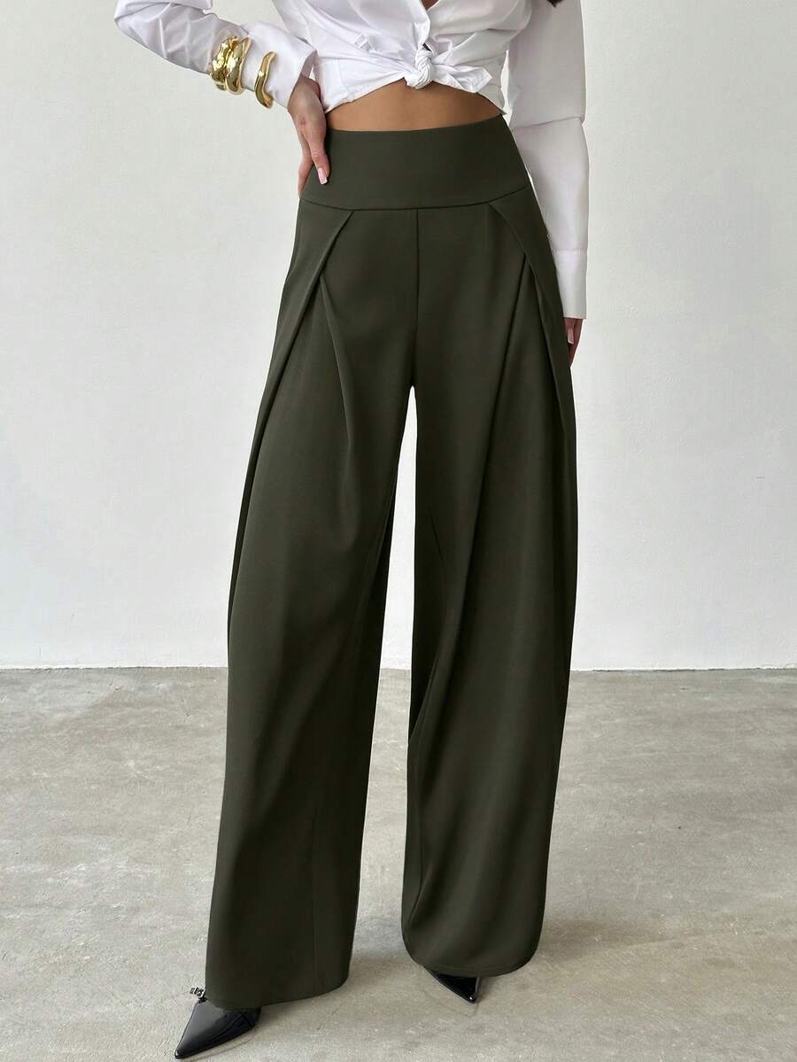 Firerie Women's Elegant Office Wear Wide Leg Pants - Army Green - View 1