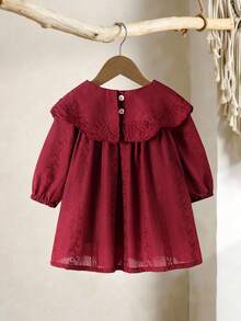 SHEIN Vintaside Kids Váy công chúa dài tay cổ Peter Pan màu trắng phong cách cổ điển cho bé gái, mùa xuân/thu - Màu Đỏ Sâu - Xem 2