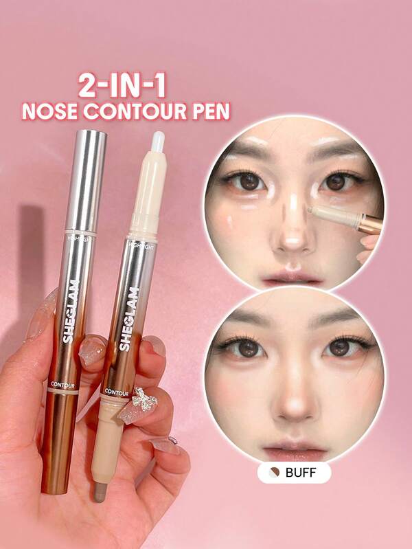 SHEGLAM Fine Line 2-In-1 Nose Contour & Highlight Pen-Buff 2-Color Contour Stick Non-Greasy Long Lasting Natural Highlighter Dual-Use Multi-Use Sculpt Smoothes Fine Lines Creamy Contour Brand Beauty Makeup Face Paint Cosmetic For Women Girls Perfect For Fall Winter Ideal For Y2K Fancy Fashion Suitable For Birthday Christmas Present Party Ready Best Color