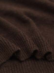 Chiquease Women's Coffee Color Round Neck Lantern Sleeve Wool Blend Sweater, Versatile Casual Everyday Wear - Coffee Brown - View 8