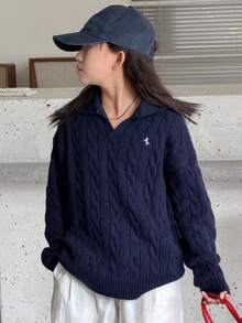 DAZY Tween Girls Embroidered Collar Sweater, Fall