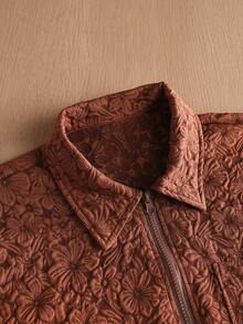 TOKVUE Herren Blumen Jacquard Reißverschluss Kragen Lässig Pendler Hemd Vintage Hemd Braunes Hemd Blumenhemd Kurzes Hemd Reißverschluss Hemd, Langarm Oberteil