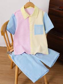 Vacaura Bộ 2 áo polo màu Macaroon cho bé trai kèm quần short sọc, trang phục mùa hè giản dị và thời trang cho trường học và kỳ nghỉ - Nhiều màu - Xem 5