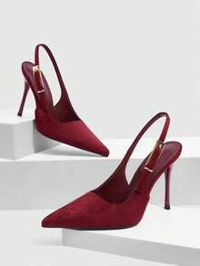 CUCCOO SZL Women's Pointed Toe Buckle Design Fashionable High Heels, Versatile For Daily Wear For Christmas - Burgundy - View 2