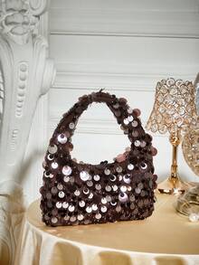 SHECARRY Ladies, Women Top Handle Bags,Sequins, Beads,Brown,Fashionable, Elegant , Simple, Personalized, Versatile, Classic, For Cocktail Party, Party, Prom, Club, Date, Birthday, Evening, Date Nigh, Banquet - Coffee Brown - View 1