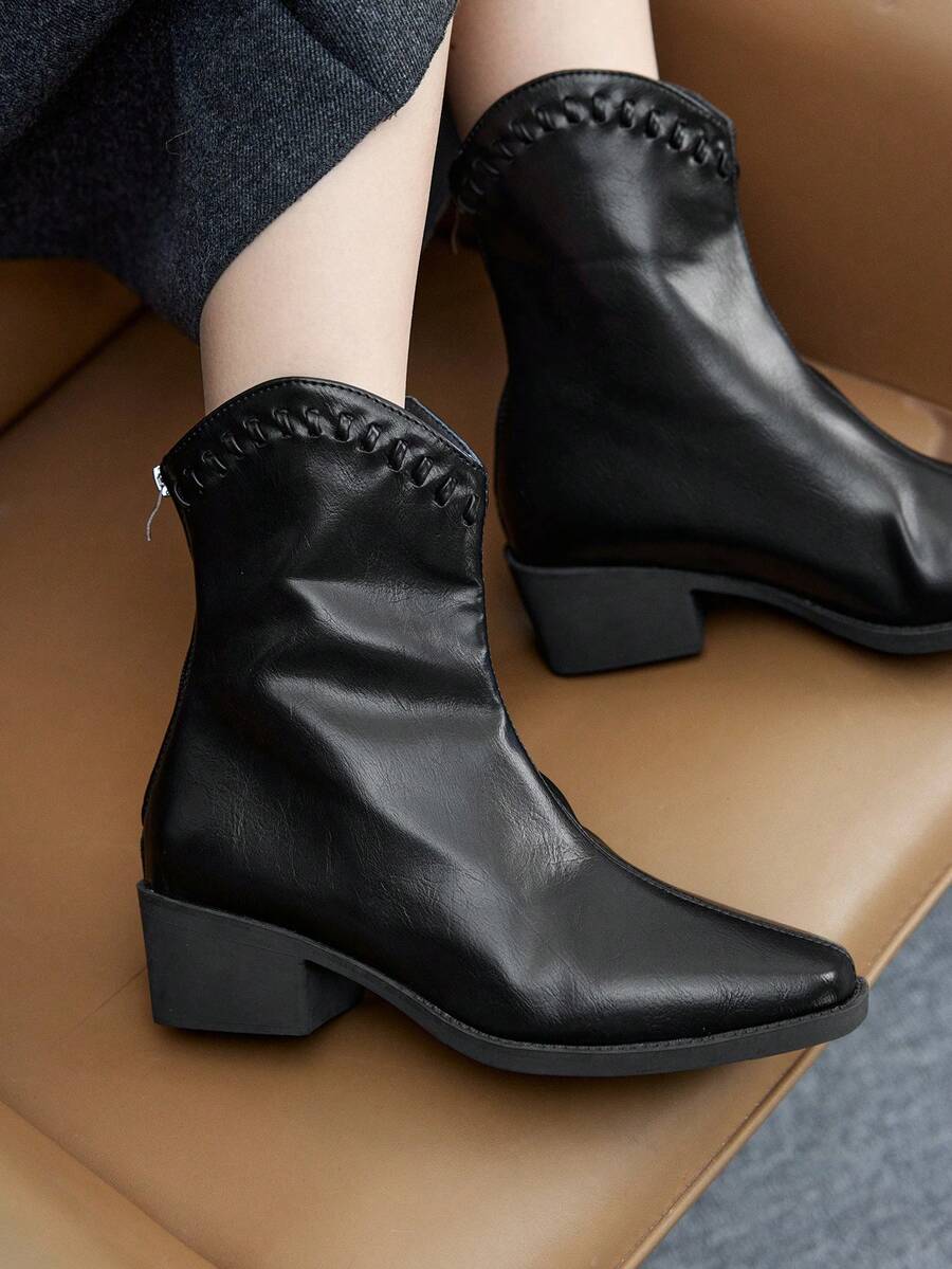 CUCCOO BIZCHIC Women's Fashion Daily Casual Chunky Heel Ankle Boots With Back Zipper Design For Christmas - Black - View 1