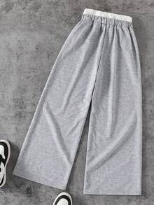 Coolqubz 1 件男士及青少年男孩时尚宽松阔腿针织裤，双腰带设计，舒适面料，百搭颜色，适合学校、休闲装、秋冬 - 灰色 - 查看 2