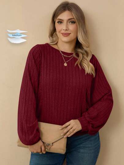 Rosumi 大码女式休闲纯色罗纹蝙蝠袖运动衫