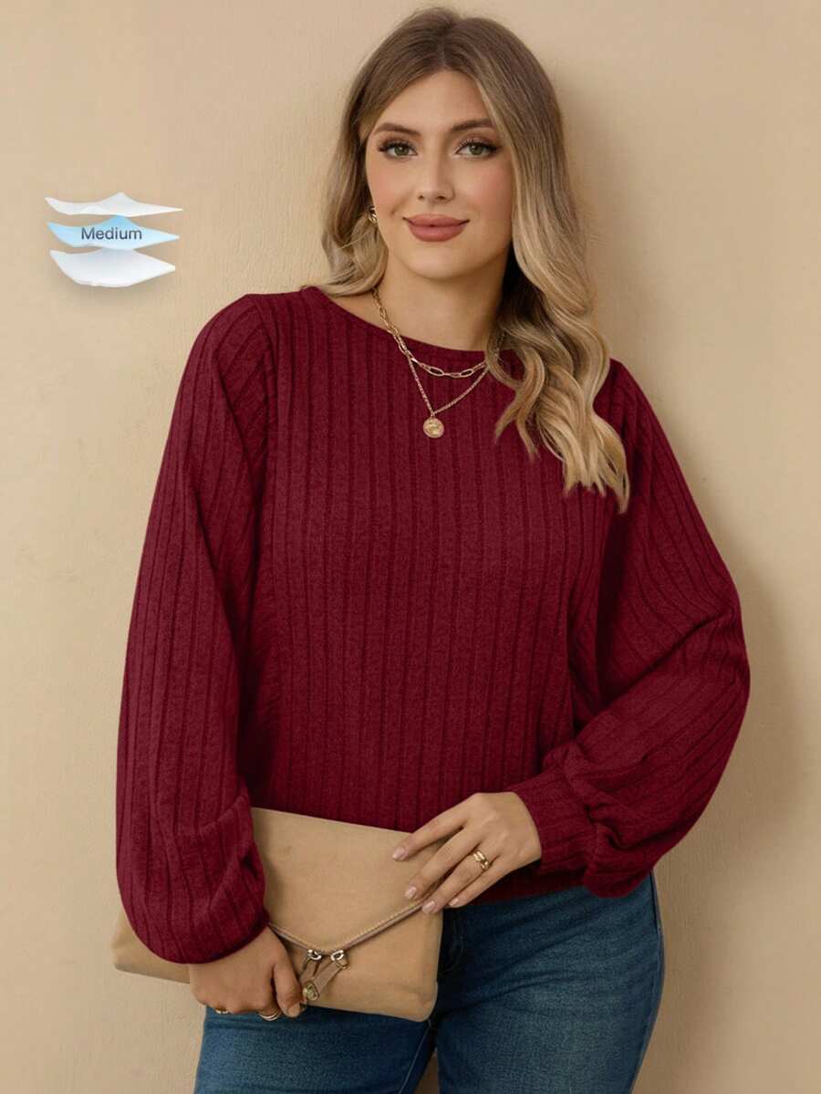 Rosumi 大码女式休闲纯色罗纹蝙蝠袖运动衫