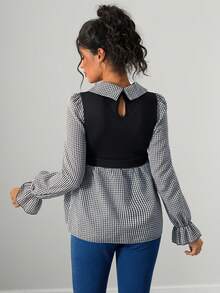 Momance Maternity Casual Plaid Puff Sleeve Shirt, Autumn