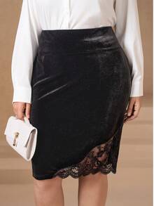 Gownix 大码女士优雅蕾丝及膝A字裙，女士半身裙，女士铅笔裙，女士短裙，黑色女士半身裙，女士度假装，女士夏季装，女士商务休闲装 - 黑色 - 查看 6