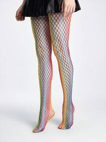 ROMWE Goth 1pair Women's White Asymmetrical Ripped Fishnet Stockings, All Seasons - Multicolor - View 5