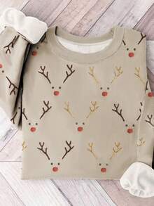 EMERY ROSE Áo nỉ cổ tròn trễ vai in họa tiết hươu Giáng sinh thời trang dành cho nữ - Nhiều màu - Xem 3