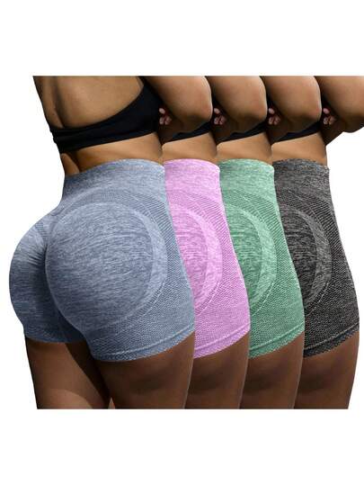 4pcs Marbled Scrunch Butt High Stretch Sports Shorts Legging Shorts Stretchy ShortsWomen Sweat Short, Gym Short, Biker Short
