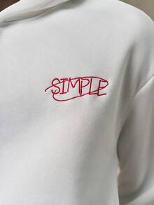 STYNVO 男士标语刺绣长袖休闲抓绒连帽衫，印花街头风加厚连帽衫，男士宽松版型白色印花连帽衫，冬季款 - 白色 - 查看 4