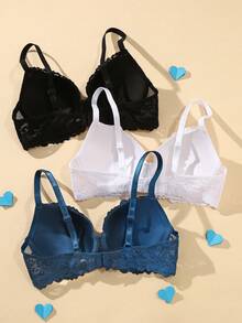 3pcs/Set Lace Women's Underwire Bra, Valentine's Day - Multicolor - View 2