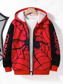 Fantacosmos Veste à capuche pour garçons avec imprimé araignée, manches contrastées avec patchwork, coupe ample et confortable, polyvalente. Convient pour l'automne, le printemps, l'hiver, le port quotidien, les déplacements, les activités extérieures, les sports, l'école, le streetwear, les fêtes, les séances photo
