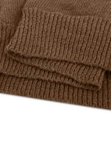 Franclia Women's Elegant High Neck Loose Cinching Waist Design Asymmetrical Hem Pullover Sweater, Winter Turtle Neck Women Brown Sweater Coffee Brown Top Winter Clothes For Women Sweaters Brown Clothes - Brown - View 7