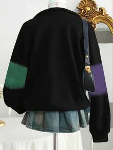 Lalippa Dropped Shoulder Long Sleeve Loose Fashion Printed Zip-Up Half-Open Collar Sweatshirt - Multicolor - View 2