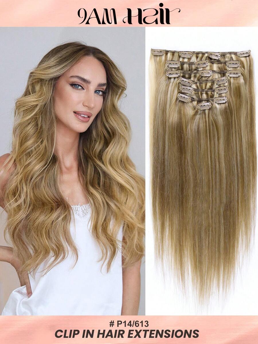 #P14/613 Dark Blonde Mix Bleach Blonde Clip In Hair Extensions Real Human Hair 120g 7pcs Clip In Extensions Straight Remy Hair Clip In Hair Extensions - SP14/613 - View 1