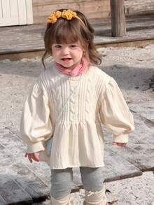 DAZY 女童休闲拼接针织毛衣，秋冬季 - 杏色 - 查看 5