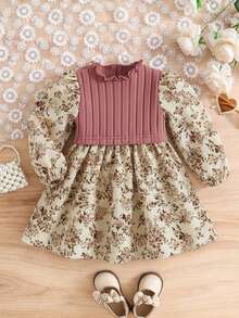 Emery Rose Kids Emery Rose Kids LUNE 花卉印花灯笼袖荷叶边连衣裙，法式花卉，仙女裙，田园风，秋冬 - 粉色 - 查看 4