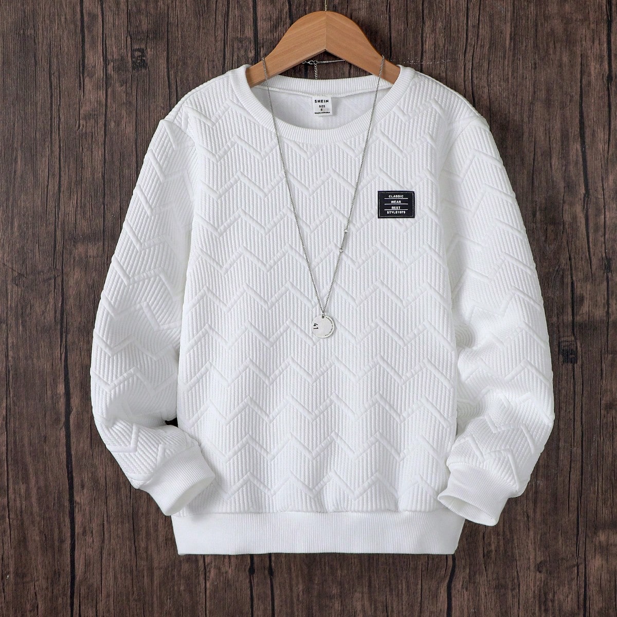 Sudadera informal de cuello redondo de manga larga con estampado de letras de tela geométrica para niño preadolescente