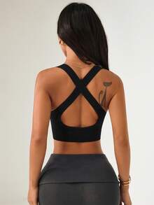 Slayform Slayform Reggiseno sportivo minimalista a tinta unita con incrocio sulla schiena per uso quotidiano da donna - nero - Visualizzare 4