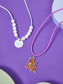 SCOOBY-DOO X SHEIN قلادة جميلة بشكل كرتوني أنيق - فضي - مشاهدة 3