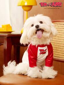 TOM & JERRY X PETSIN 1pc Love Cartoon Cute Printed Red And White Splicing Fashion Cat And Dog Universal Elastic Comfortable Dog T-Shirt - Multicolor - View 4