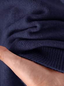 CosyJoli 大码休闲蕾丝拼布圆领粉色网眼套头毛衣女秋冬装 - 藏蓝色 - 查看 6