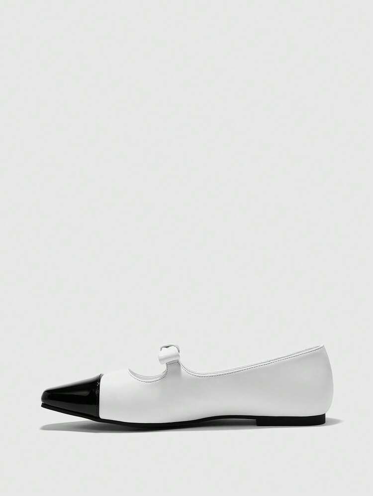 CUCCOO BIZCHIC Women's Square Toe Flat Shoes, Black & White Color Block Bow Decor, Slip-On Casual Flats, Comfortable & Versatile For Work And Commute For Christmas