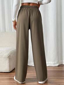 SHEIN PETITE CURVE Quần ống đứng hai khóa thanh lịch cỡ lớn dành cho nữ đi làm - Màu nâu  Mocha - Xem 2