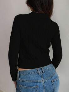 Flirla 女士休闲抽绳长袖针织衫，浅黄色，秋冬款 - 黑色 - 查看 2