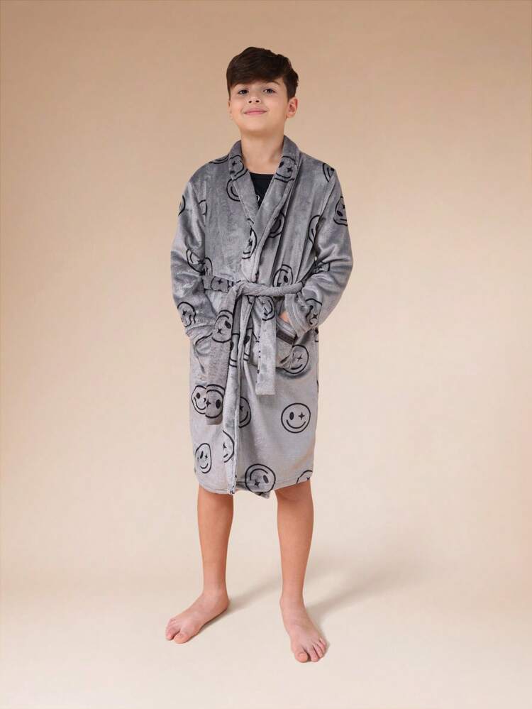 Fleece Robe With Face Print
