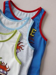 Nick 90s | SHEIN Young Boy Comfortable Cute Cartoon Figure Graphic Contrast Trim Tank Top, Summer - Blue and White - View 10