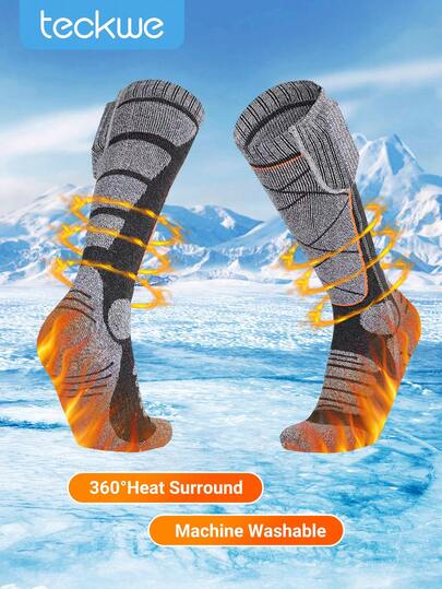 Teckwe Calcetines Calefactados para Hombres y Mujeres, Calcetines de Calefacción Eléctrica, Lavables, Calcetines Térmicos Calentadores de Pies para Invierno, Deportes al Aire Libre, Senderismo, Esquí, Ciclismo, Caza