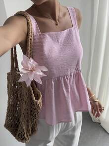 DAZY Women's Summer Striped Waist Cinching Casual Vacation Style Camisole - Pink - View 5