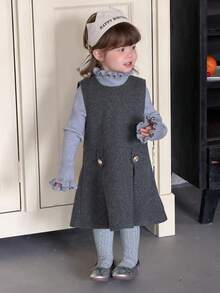DAZY Baby Girl Solid Color Sleeveless Casual Layered Dress - Grey - View 4
