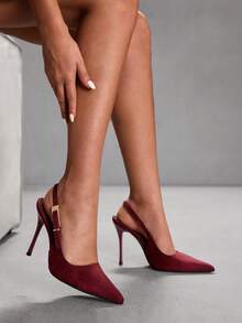 CUCCOO SZL Women's Pointed Toe Buckle Design Fashionable High Heels, Versatile For Daily Wear For Christmas - Burgundy - View 5