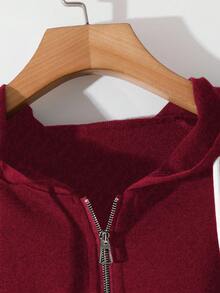 Franclia Chaqueta con capucha de sudadera de patchwork negro y blanco para mujer, otoño/invierno - Burdeos - Ver 3