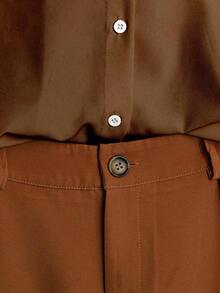 Franclia Apricot Button-Up Shirt & Elongated Pants Women's Suit - Brown - View 6