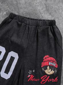 Coolqubz Bộ 2 áo nỉ cổ tròn tay dài in họa tiết cũ và quần jogger cũ dành cho bé trai tuổi teen - màu đen - Xem 5