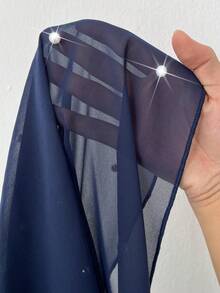 Viva Relle 大码女士优雅浪漫奢华钻石装饰雪纺披肩连衣裙，秋冬款 - 藏蓝色 - 查看 7