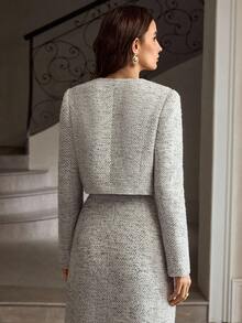 ZEYLAH Women's Round Neck 3D Floral Tweed Windbreaker Jacket With Single-Breasted Button - White - View 7